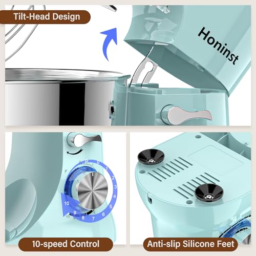 3-In-1 10-Speed 660W 6QT Tilt-Head Electric Stand Mixer M1293