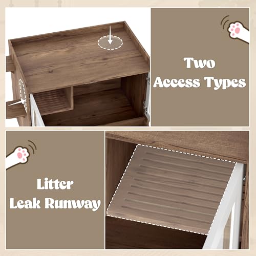 White Multi-Functional Cat Litter Box Enclosure with Smart Door & LED Light W393584