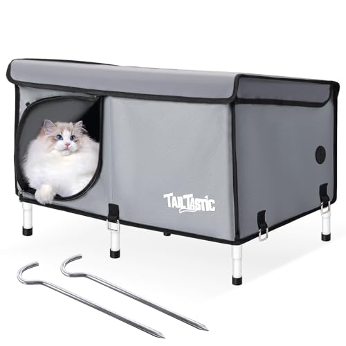 Outdoor Cat House Elevated Insulated Waterproof Cat Bed Grey Large R454