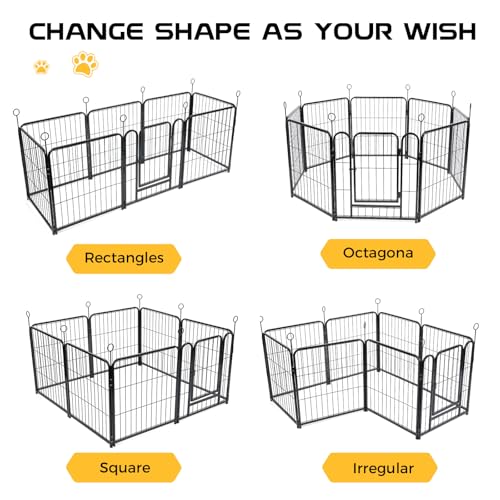 Black 24 Inch 8 Panels Metal Dog Playpen with Bottom Mat T325