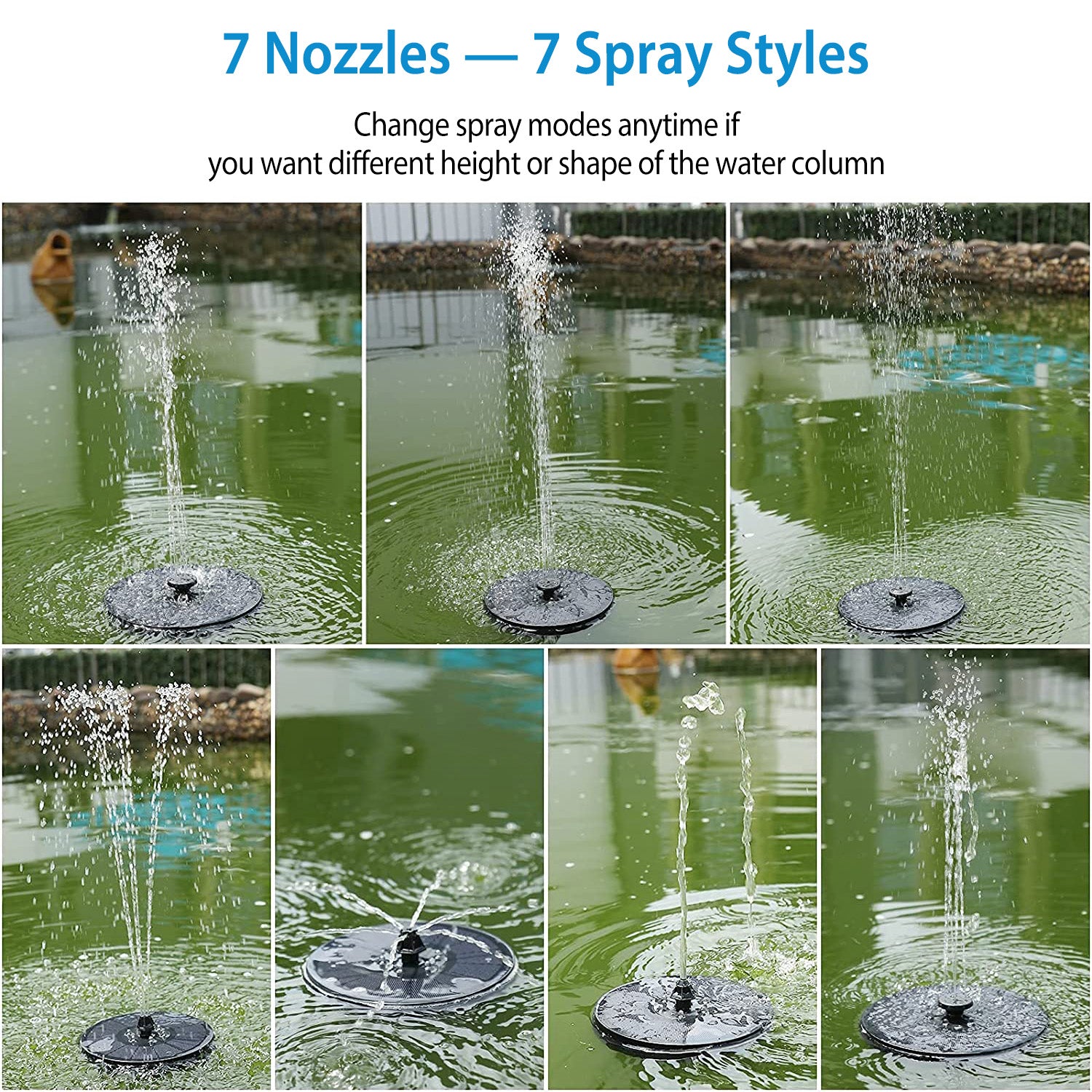 Solar Powered Fountain Pump With LED Lights 7 Nozzles V3237