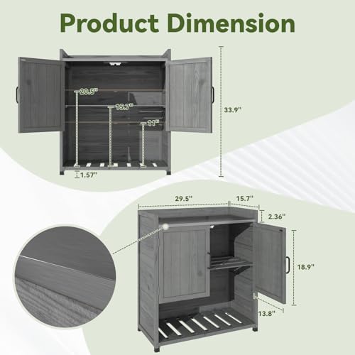 Grey Outdoor Storage Cabinet with Potting Bench Table E37935