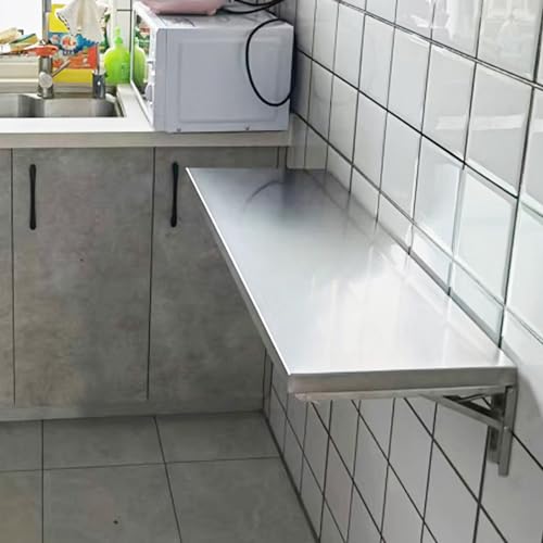 Stainless Steel Wall Mounted Folding Table with Metal Brackets, 120x40cm B2861