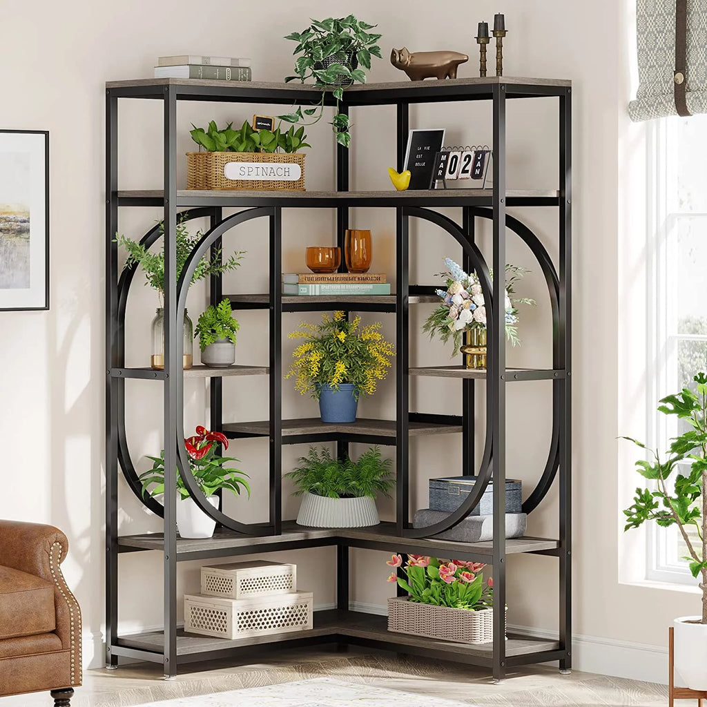 7-Shelf Corner Bookshelf with Metal Frame L710