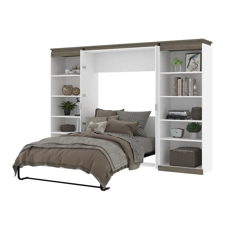 White Full Murphy Bed with 2 Bookcases W43316