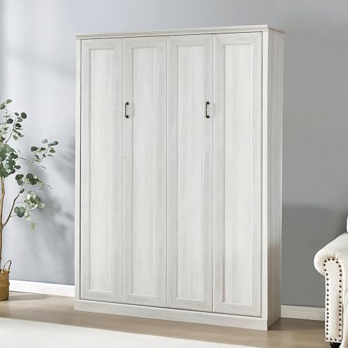 Rustic White Queen Size Solid Wood Murphy Bed V95838