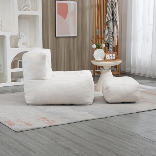 Blue Fluffy Bean Bag Chair with Memory Foam and Ottoman I691