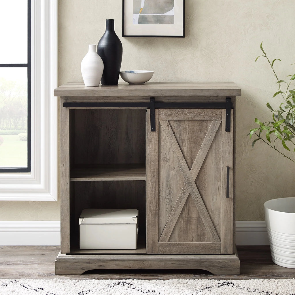 Grey Wash Sliding Barn Door Accent Cabinet D407556