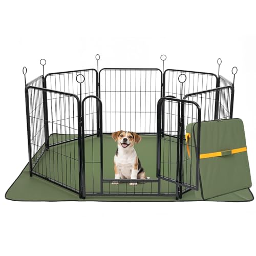 Black 24 Inch 8 Panels Metal Dog Playpen with Bottom Mat T325