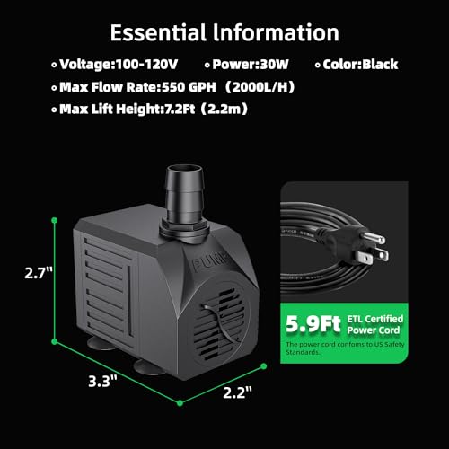 550 GPH 30W Quiet Submersible Water Pump with 3 Nozzles B822280