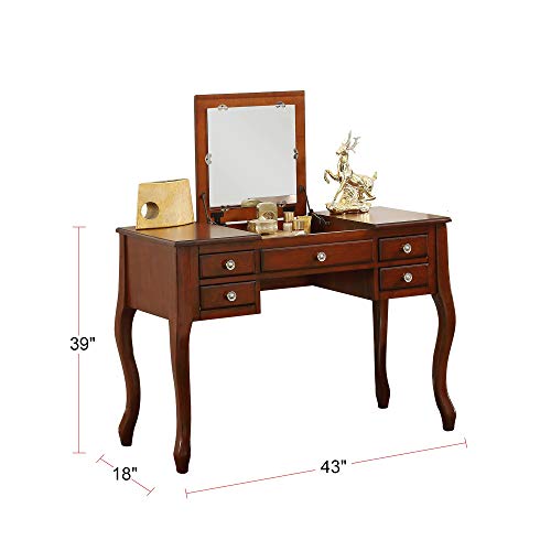 Cherry Flip Up Mirror Vanity Set with Stool U65848
