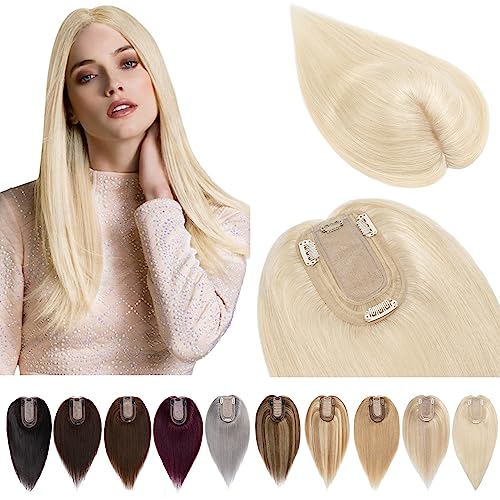 Dark Blonde 18 Inch Real Human Hair Silk Base Clip In Topper Hairpieces U169854