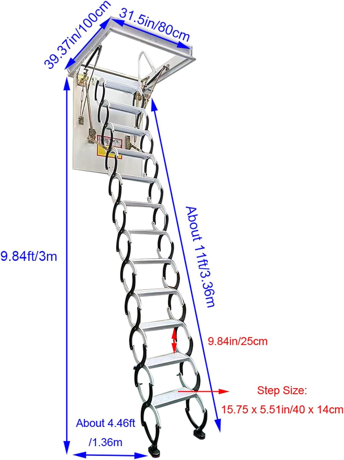 Black + White 9.84ft Adjustable Height Retractable Attic Ladder A139125