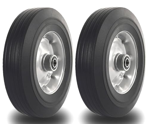 10-Inch Solid Rubber Tire Wheels Replacement 4.10/3.50-4" Flat Free Tire for Hand Truck (2-Pack) P717027