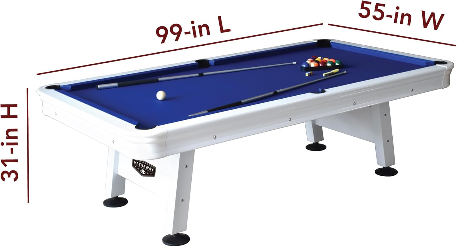 White 8-ft Outdoor Pool Table with Aluminum Frame and Waterproof Felt N429068