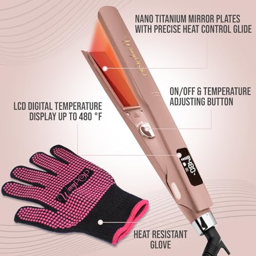 Flat Iron Hair Straightener & Curler 2 in 1 Pure Titanium 1.25" Rose Gold O653