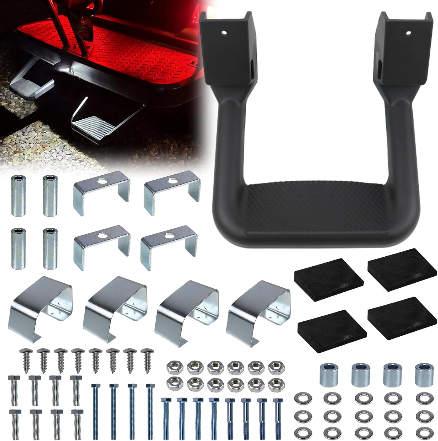 Black Powder Coated Truck Side Step Set - 2 Pieces (1 Pair) with Mounting Brackets E969715
