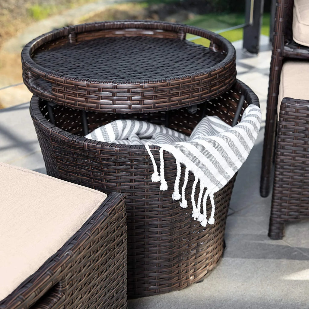 5-Piece Wicker Outdoor Patio Furniture Set with Storage Table I703861