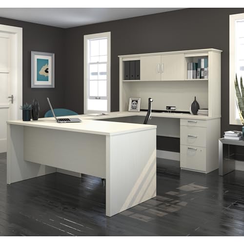 Bark Grey Executive Office Desk with Pedestal and Hutch B938199