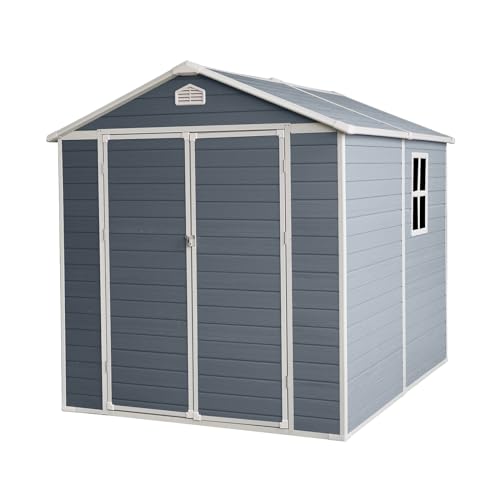 Grey Resin Outdoor Storage Shed with Door & Lock Q53650