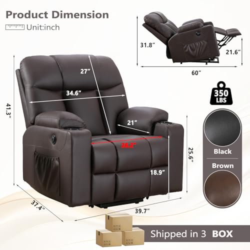 Large Power Lift Recliner Chair with Massage and Heat, Electric Wide Recliners, Heavy Duty Fabric Reclining Mechanism, Camel K50827