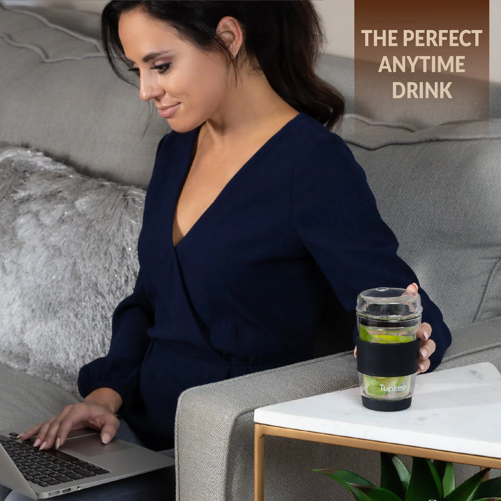 Black 8-Ounce Double Wall Glass Tumbler with Lid C35106