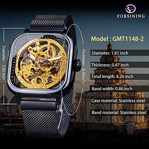 Golden Automatic Mechanical Wrist Watch with Stainless Steel Transparent Dial T519