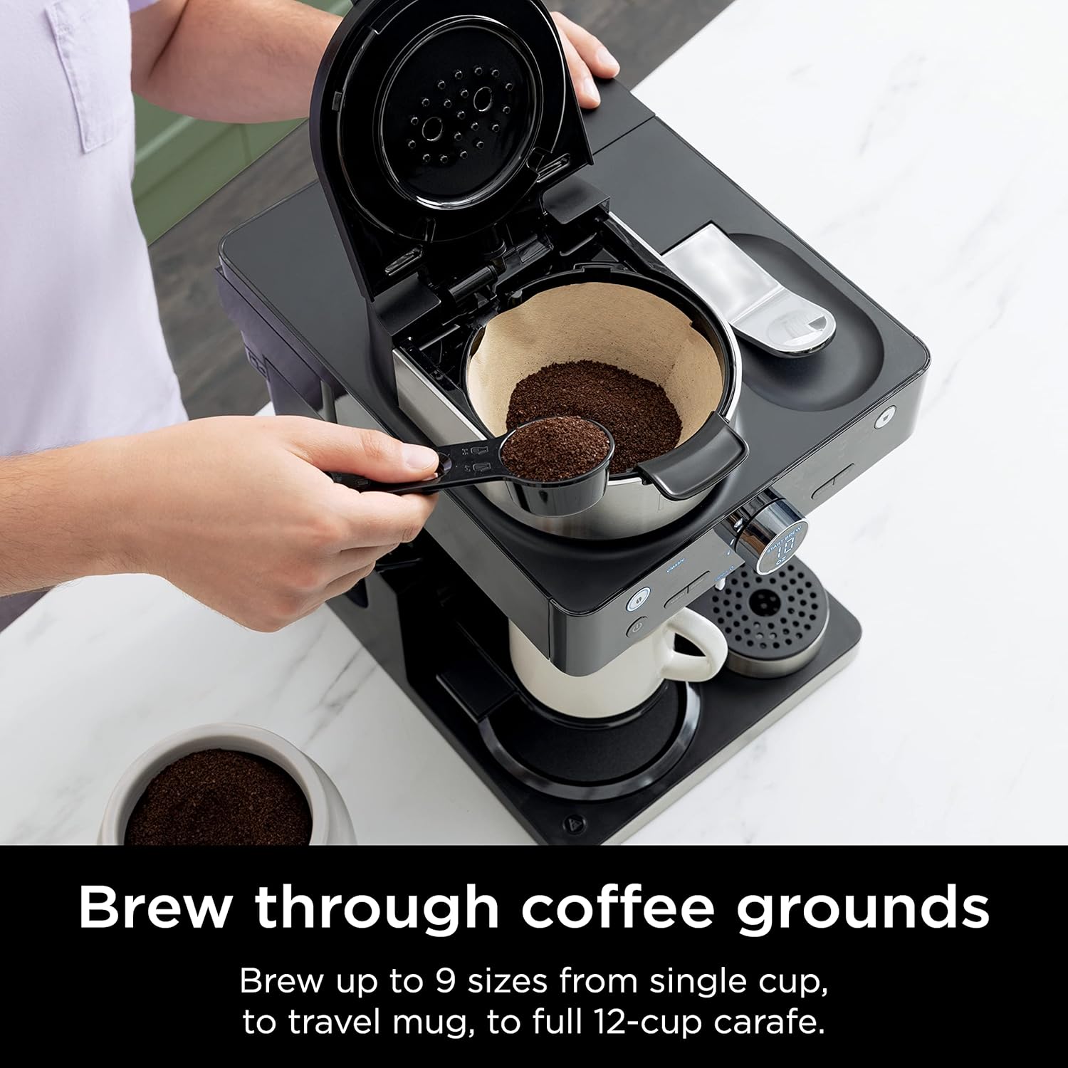 Black and Stainless Steel Espresso & Coffee System, 12-Cup Carafe, Built-in Frother D322402
