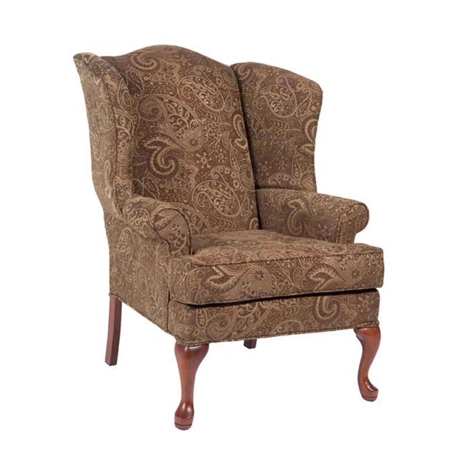 Paisley Cocoa Brown Chenille Fabric Wing Back Accent Chair L75046