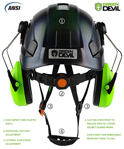 Safety Helmet Hard Hat with Visor and Ear Protection Adjustable Lightweight Vented ABS Work Helmet 6-Point Suspension T7409