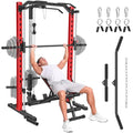 Smith Machine with LAT-Pull Down, Power Cage with Cable Crossover, Squat Rack with Landmine, Barbell Bar, Plate Storage Pegs J671420