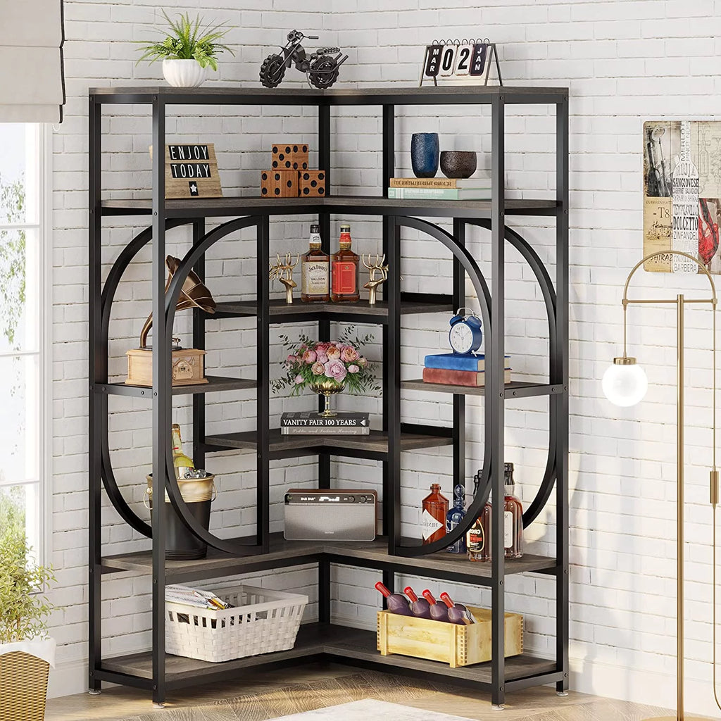 7-Shelf Corner Bookshelf with Metal Frame L710