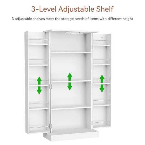 Grey 50" LED Kitchen Pantry Cabinet with Doors and Adjustable Shelves Q79979