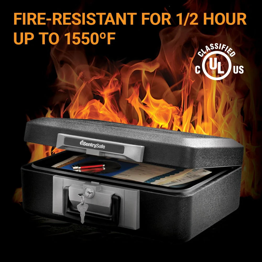 Fire-Resistant Box Safe with Key Lock 0.25 cu. ft., Black S804889