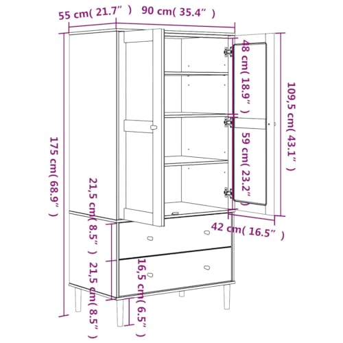 White Solid Pine Wood Wardrobe with Rattan Look Design N5729
