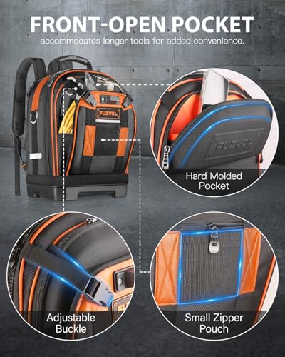 Brown Heavy Duty Tool Backpack with Removable Tool Organizer and Laptop Compartment U2183