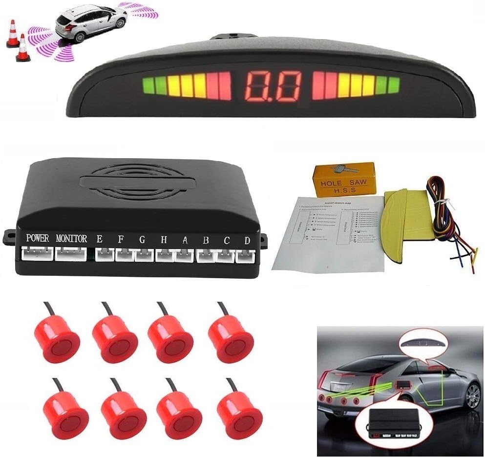 8 Reversing Sensors Kit with Front and Rear Alarm Buzzer LED Display White Pack of 2 G29518