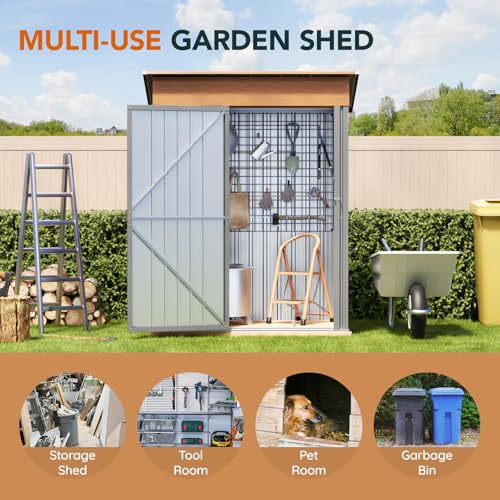 Compact Metal Tool Shed with Lockable Door (Matte Gray) I2287