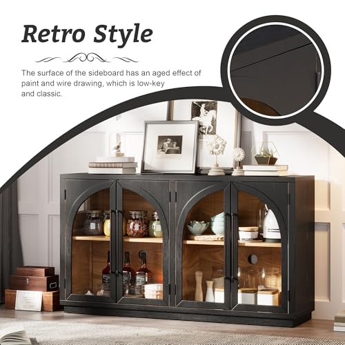 Navy Blue 60-Inch Glass Doors Sideboard with Adjustable Shelves U252