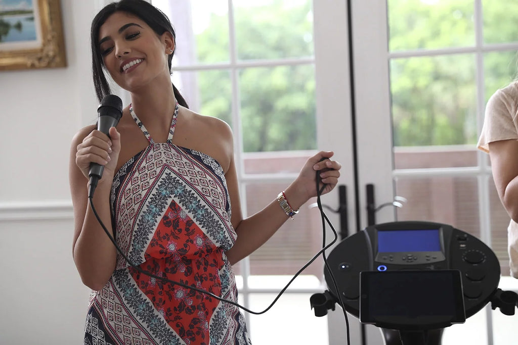 Black Bluetooth Pedestal Karaoke System with Two Microphones I7411