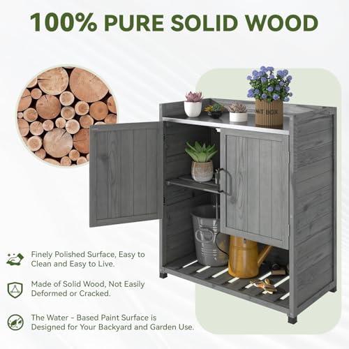 Grey Outdoor Storage Cabinet with Potting Bench Table E37935