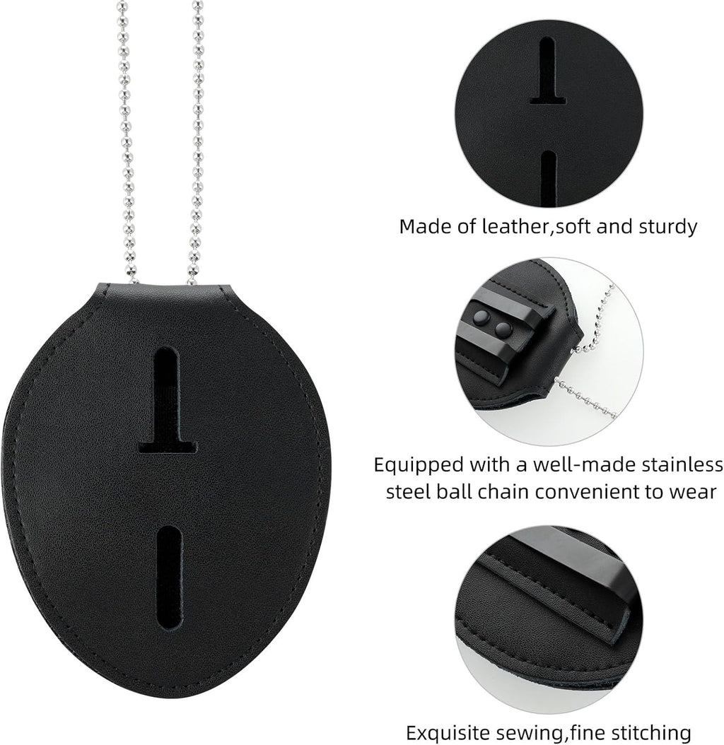 Black Cowhide Badge Holder with Belt Clip T425