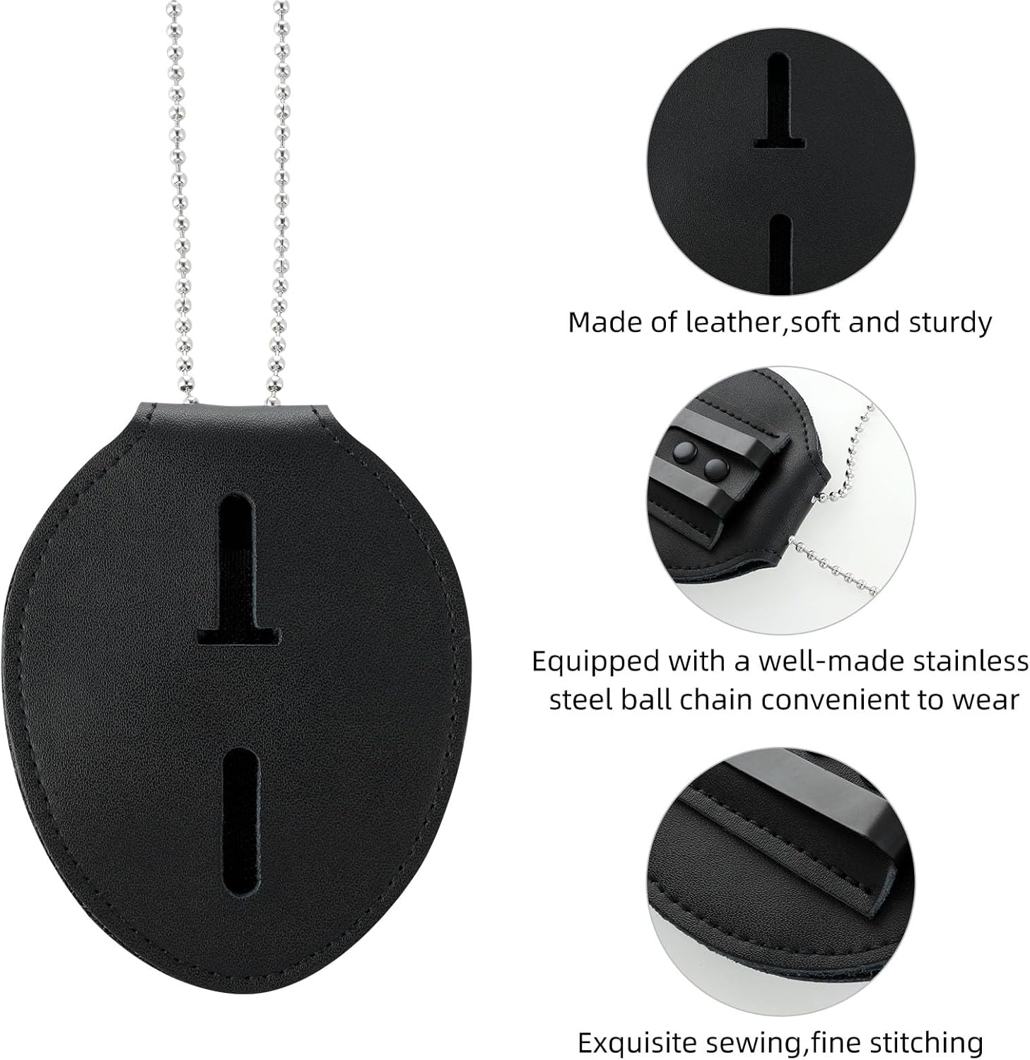 Black Cowhide Badge Holder with Belt Clip T425