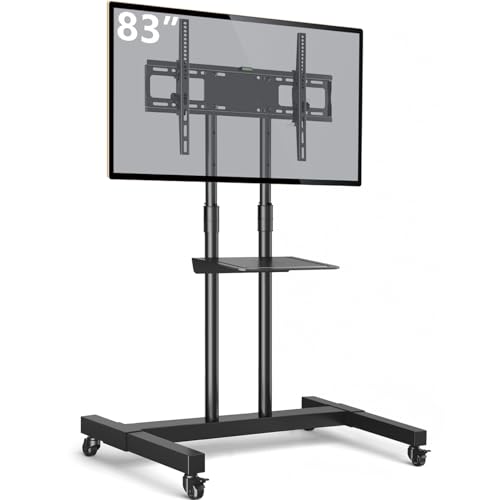 White Rolling TV Stand with Lockable Wheels Height Adjustable Shelf for 32-83 Inch TV Loading 110 lbs K7362
