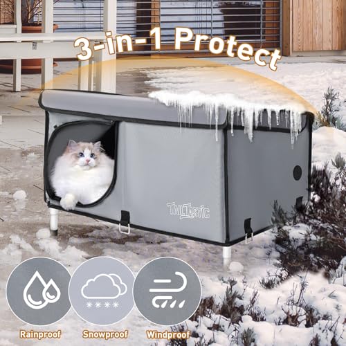 Outdoor Cat House Elevated Insulated Waterproof Cat Bed Grey Large R454