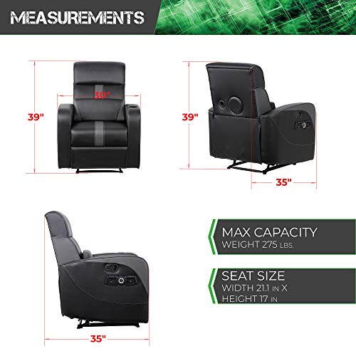 Black Recliner Gaming Chair with Bluetooth Audio System and Footrest C95784