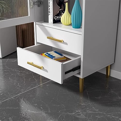 White Tall Corner Cabinet with Glass Doors and 2 Drawer R753443