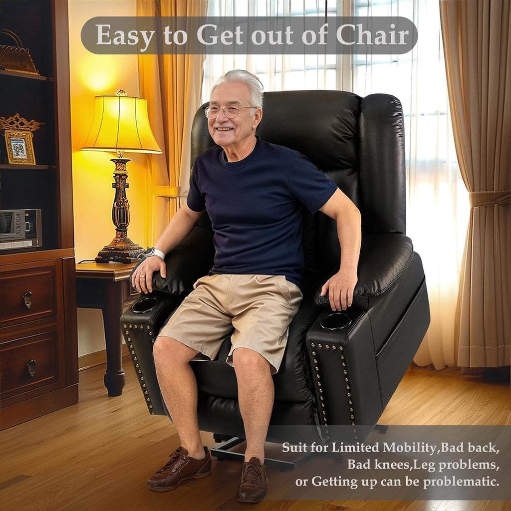 Black Dual Motor Power Lift Chair Recliner with Heat and Massage T493