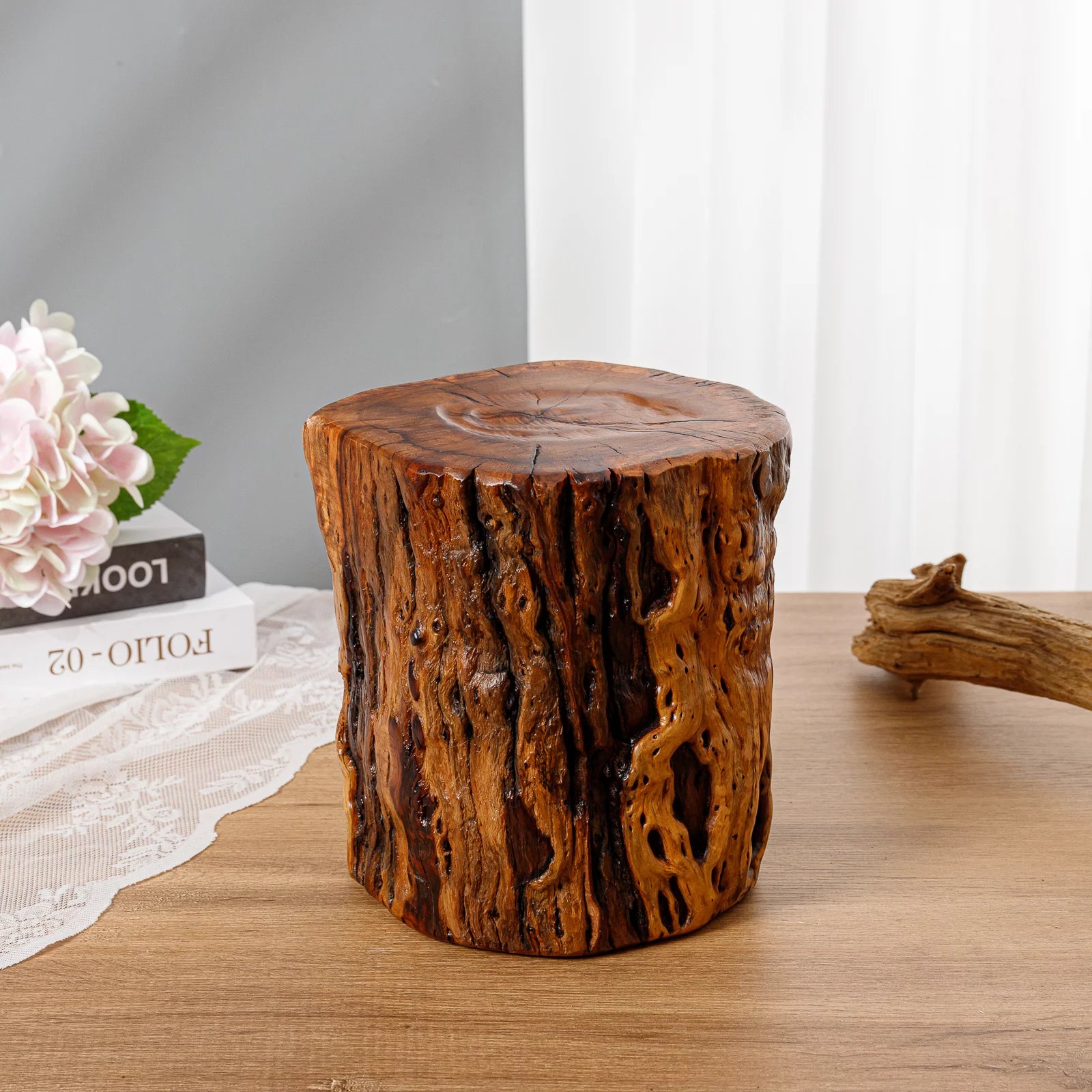 Natural Tree Trunk Stump Stool with Live Edge Solid Wood Plant Stand R684