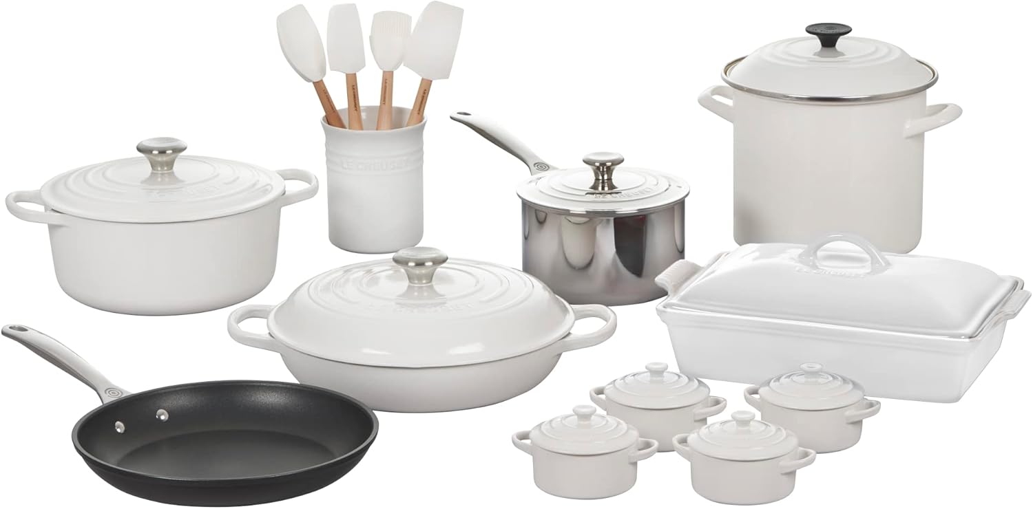 White 20 Piece Mixed Material Cookware Set V9587